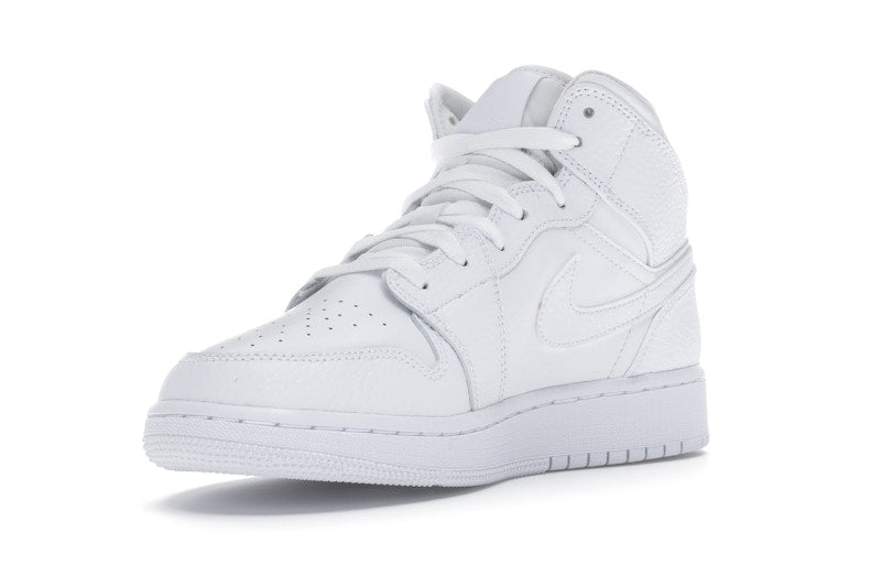 Jordan 1 Mid Triple White Tumbled Leather (GS)