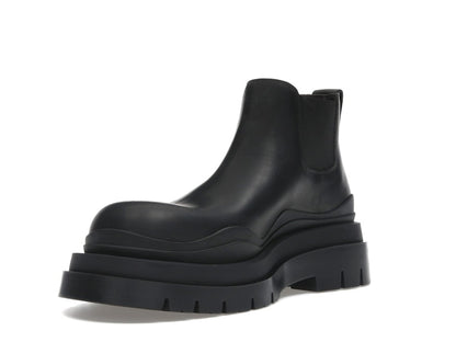 Bottega Veneta Leather Tire Chunky Sole Ankle Chelsea Boot Black