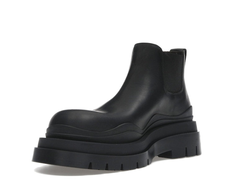 Bottega Veneta Leather Tire Chunky Sole Ankle Chelsea Boot Black