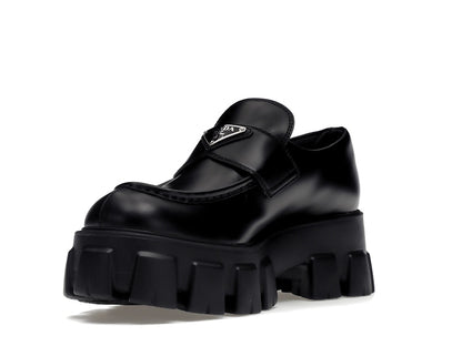 Prada Monolith 55mm Loafer Black Brushed Leather