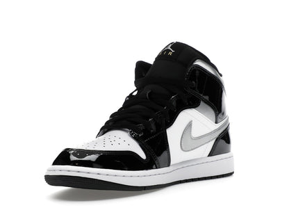 Jordan 1 Mid SE Patent Black White Metallic Silver Metallic Gold