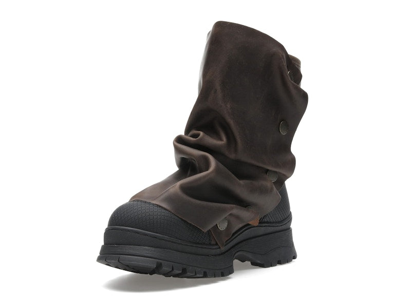 H&M x Glenn Martens Gaiter-Detail Leather Boots Dark Brown