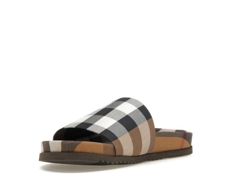 Burberry Check Cotton Slides Birch Brown