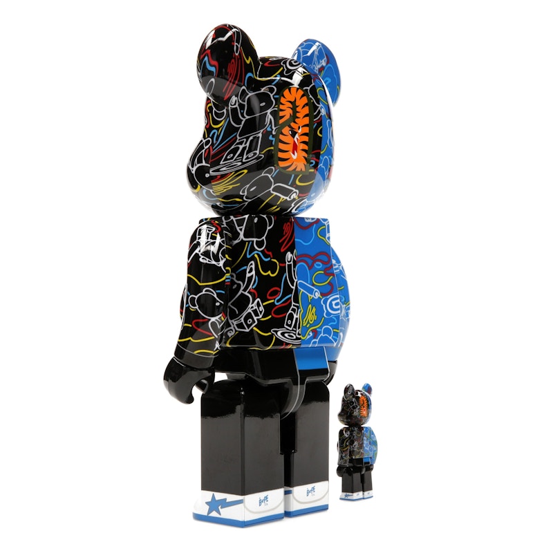 Bearbrick x BAPE Line Camo Shark 100% & 400% Set Blue/Black
