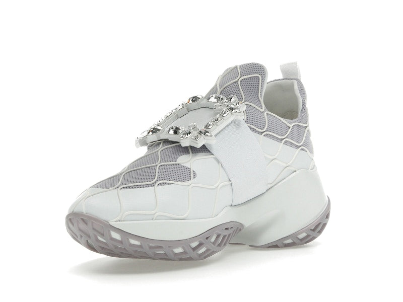 Roger Vivier Viv' Run Fabric White Purple Crystal Buckle (Women's)