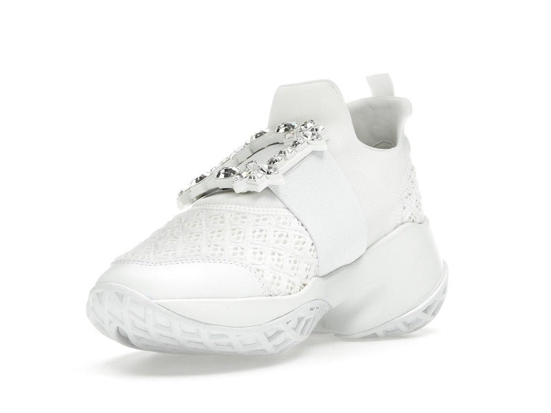 Roger Vivier Viv' Run Fabric White Crystal Buckle (Women's)