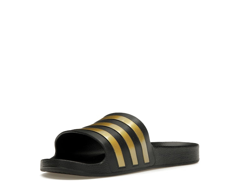 adidas Adilette Aqua Slides Core Black Gold Metallic