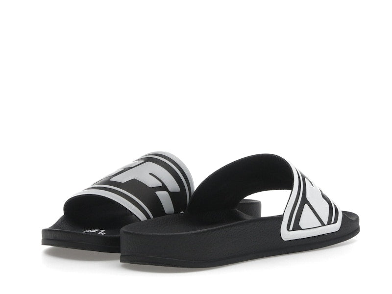 OFF-WHITE Embossed Logo Pool Slides Black White (Women's)