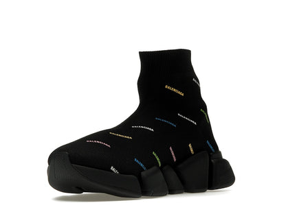 Balenciaga Speed 2.0 AllOver Logo Recycled Knit Black Multicolor