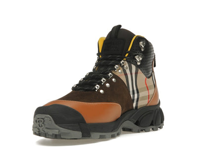 Burberry Vintage Check Tor Boots Beige Brown Black