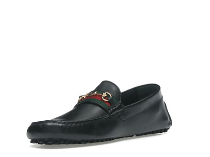 Gucci Ayrton Webbing-Trimmed Horsebit Leather Driver Loafers Black
