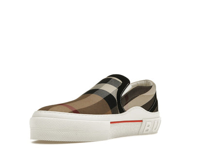 Burberry Slip On Sneakers Exaggerated Check Birch Brown White