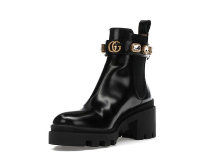 Gucci Crystal Belt 60mm Ankle Boot Black Leather