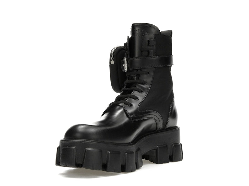 Prada Monolith 55mm Pouch Ankle Boots Black Leather