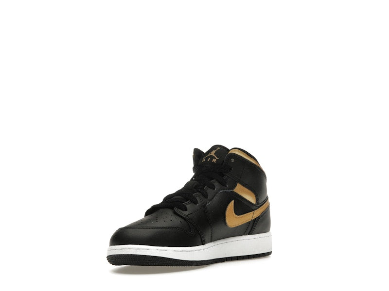 Jordan 1 Mid Black Metallic Gold Swoosh (GS)