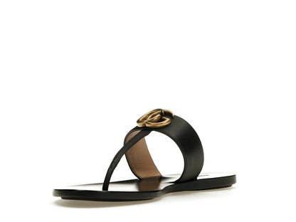 Gucci Double G Thong Sandal Black Leather