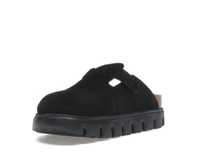 Birkenstock Boston Chunky Suede Black Black Sole (Narrow) (Women's)