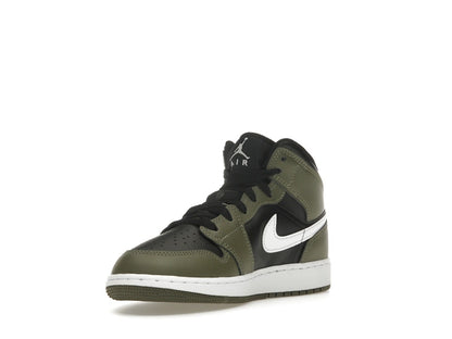 Jordan 1 Mid Black White Olive (GS)