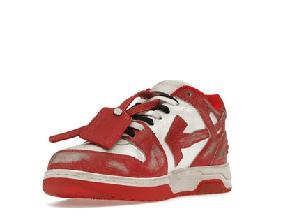 OFF-WHITE Out Of Office OOO Low Tops Red White Vintage Distressed Leather