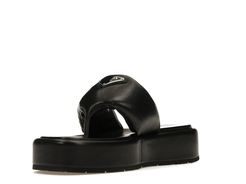 Prada Soft Padded 35mm Thong Wedge Sandals Black Nappa Leather