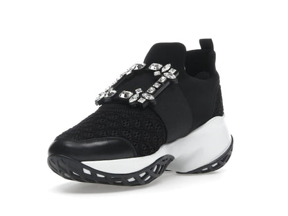 Roger Vivier Viv' Run Fabric Black White Crystal Buckle (Women's)