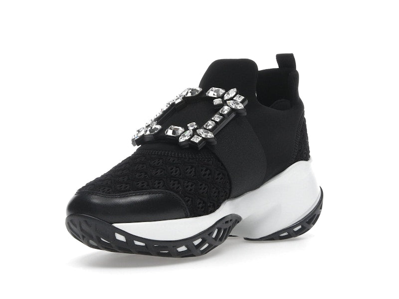 Roger Vivier Viv' Run Fabric Black White Crystal Buckle (Women's)