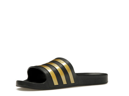 adidas Adilette Aqua Slides Core Black Gold Metallic