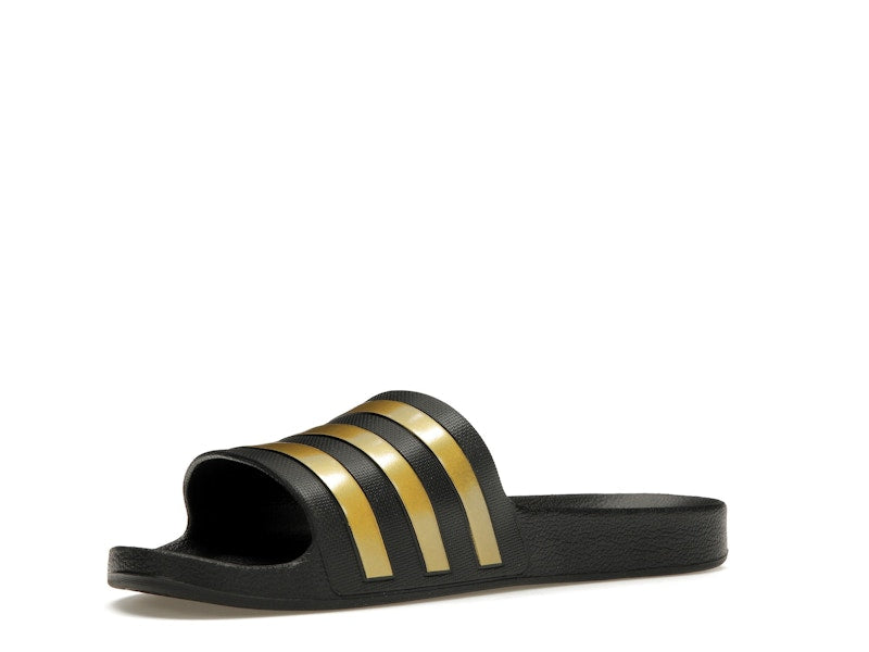 adidas Adilette Aqua Slides Core Black Gold Metallic