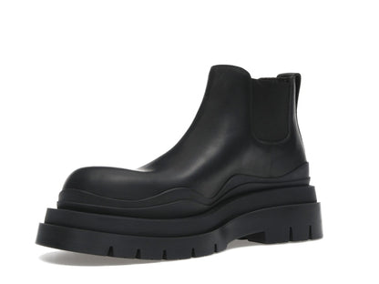 Bottega Veneta Leather Tire Chunky Sole Ankle Chelsea Boot Black