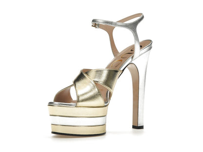 Gucci 135mm Platform Sandal Metallic Leather (Women's)