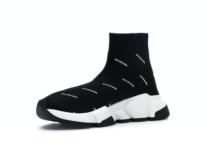 Balenciaga Speed Trainer Logo Print Black White (Women's)