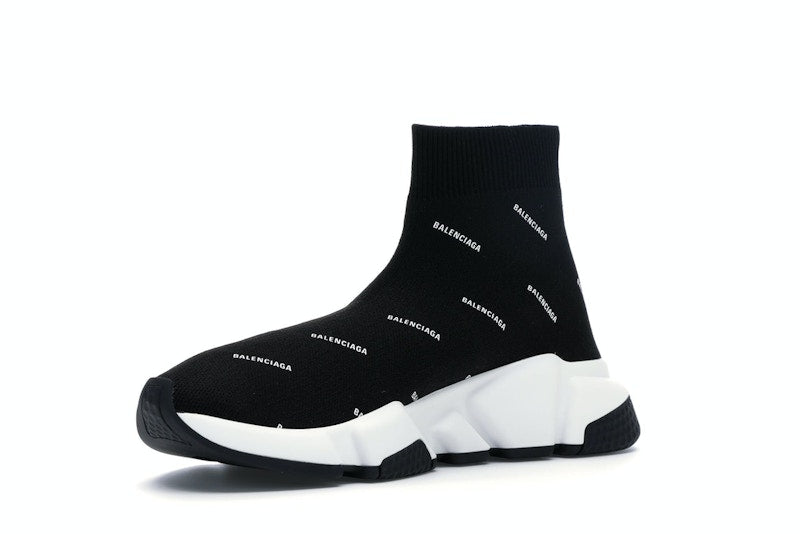Balenciaga Speed Trainer Logo Print Black White (Women's)