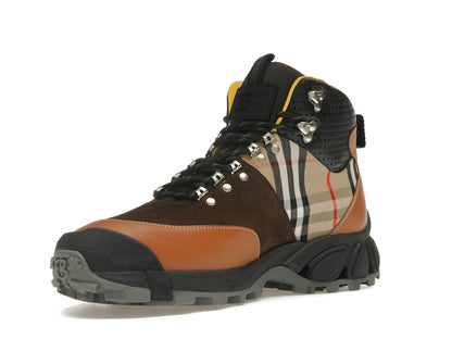 Burberry Vintage Check Tor Boots Beige Brown Black