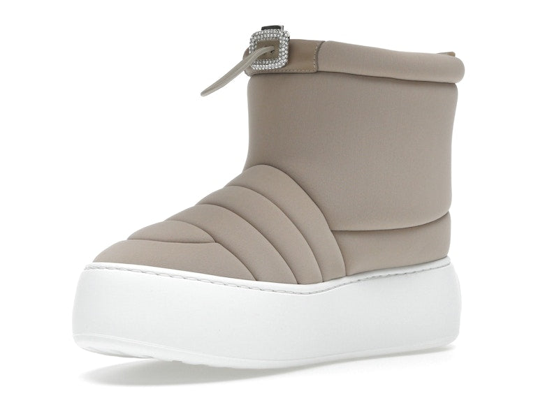 Roger Vivier Viv' Winter Puffy Ankle Boots Beige Crystal Buckle (Women's)