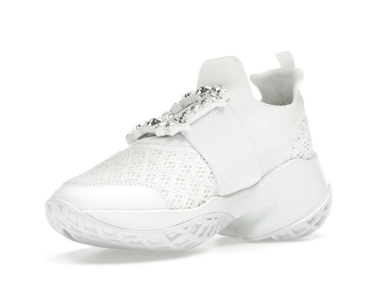 Roger Vivier Viv' Run Fabric White Crystal Buckle (Women's)