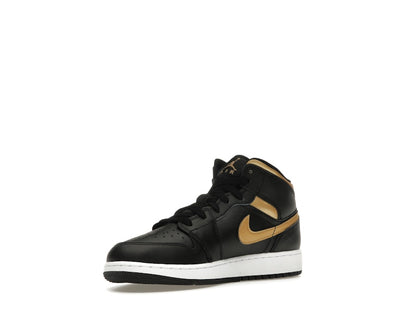 Jordan 1 Mid Black Metallic Gold Swoosh (GS)