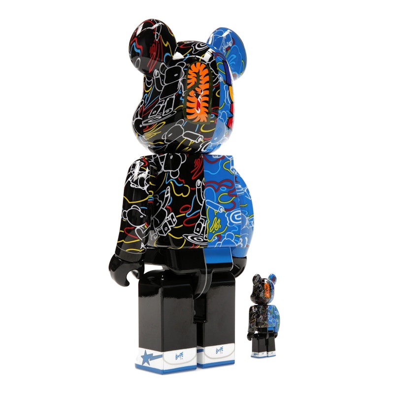 Bearbrick x BAPE Line Camo Shark 100% & 400% Set Blue/Black