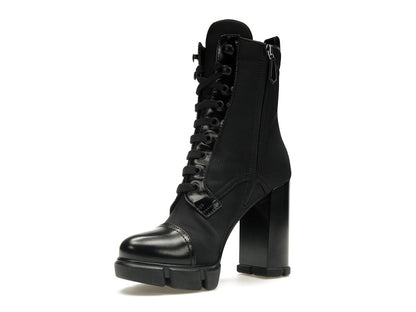Prada 110 mm Nylon Booties Black Brushed Leather