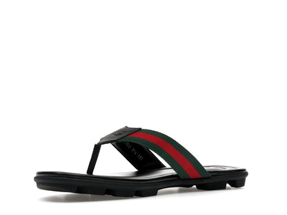 Gucci Web and Leather Thong Sandal Black Leather