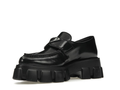 Prada Monolith 55mm Pointy Loafer Black Brushed Leather