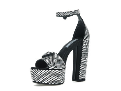 Prada 135mm Crystal Platform Sandals Black Satin