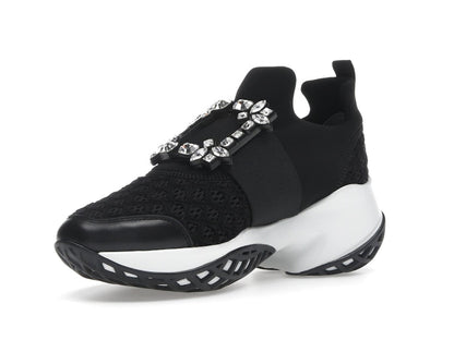 Roger Vivier Viv' Run Fabric Black White Crystal Buckle (Women's)