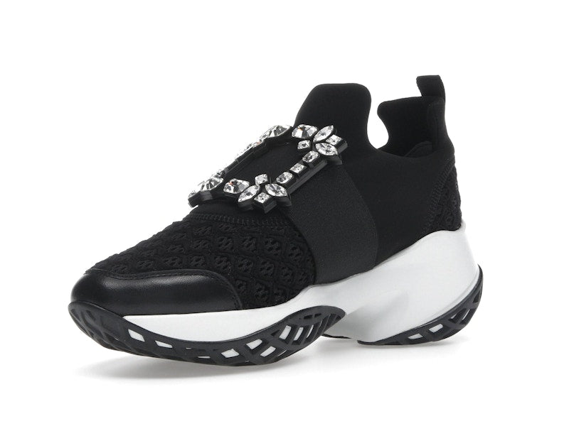Roger Vivier Viv' Run Fabric Black White Crystal Buckle (Women's)