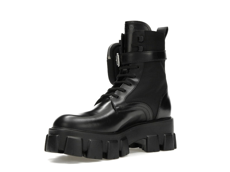 Prada Monolith 55mm Pouch Ankle Boots Black Leather