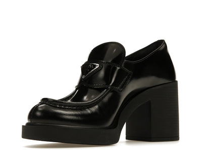 Prada Chocolate High-Heeled 85mm Loafers Black Brushed Leather