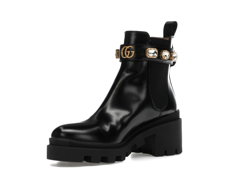 Gucci Crystal Belt 60mm Ankle Boot Black Leather