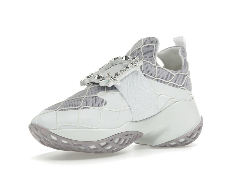 Roger Vivier Viv' Run Fabric White Purple Crystal Buckle (Women's)