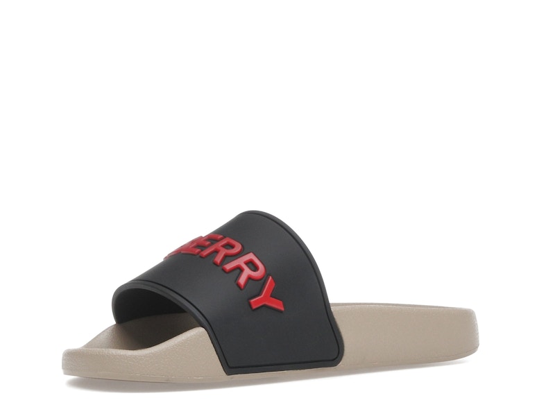 Burberry Embossed Logo Slide Black Red Tan (Women's)
