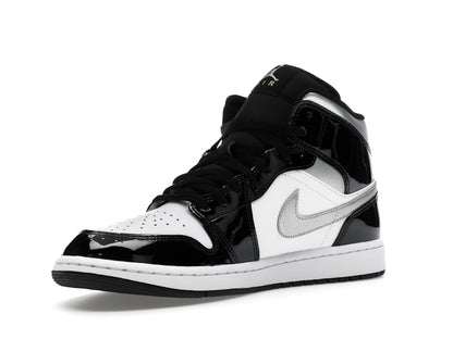 Jordan 1 Mid SE Patent Black White Metallic Silver Metallic Gold