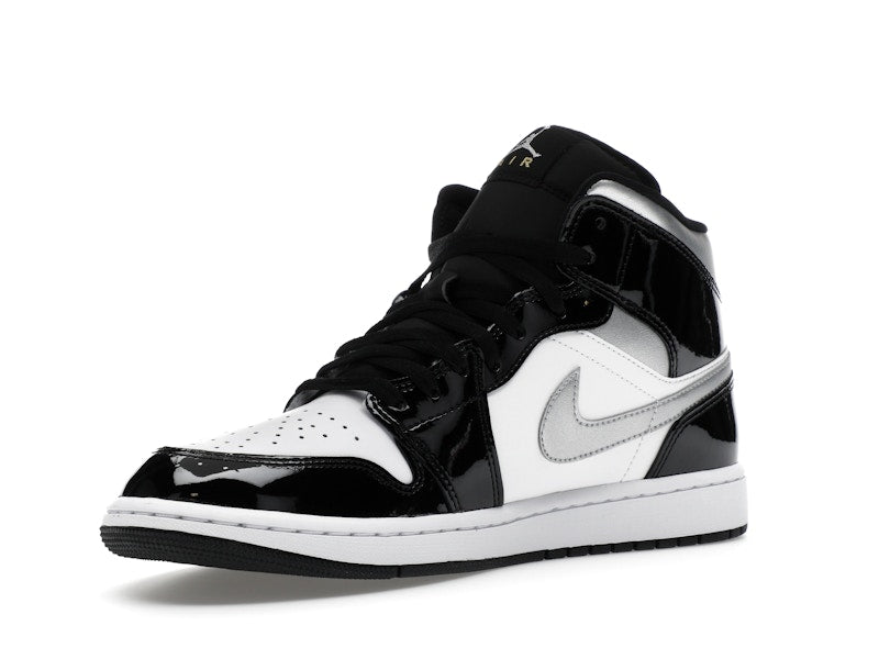 Jordan 1 Mid SE Patent Black White Metallic Silver Metallic Gold